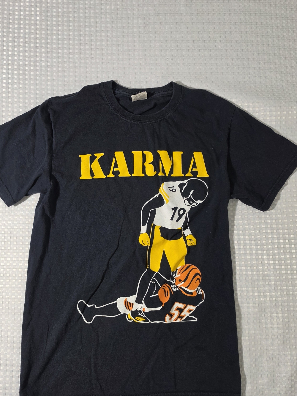 Fruit of the Loom Kids' Black and Yellow 'KARMA' Football Graphic Tee